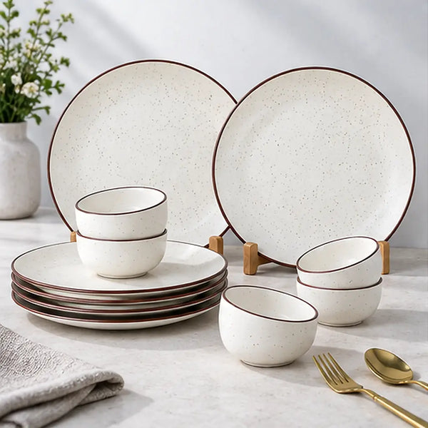 Creme Matte Ceramic Dinner Set | 12-Piece Set for 6 | Plates & Bowls