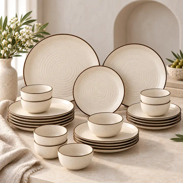 Spiral White 18-Piece Ceramic Dinner Set For 6