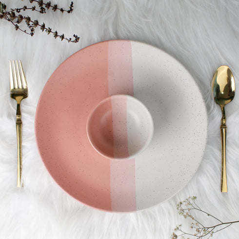 TT Pink Matte Ceramic Dinner Set 12 Piece for Family of 6 Plates and Bowls