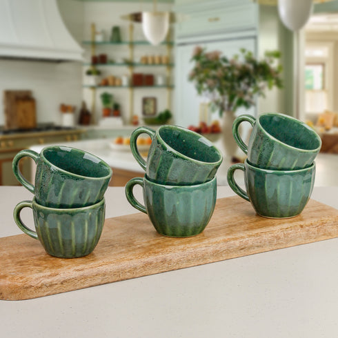 Green Frosted Ceramic Tea Set With 6 Cups