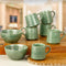 Sage Green Ceramic Bowls and Tea Cup Combo | Microwave and Dishwasher Safe
