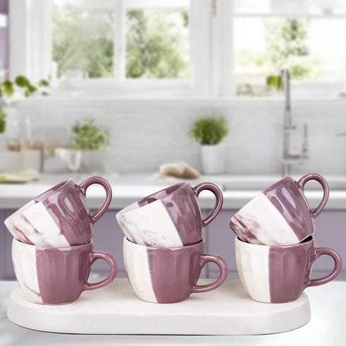 DT Magenta Italian Ceramic Tea Cup Set of 6, 160ML