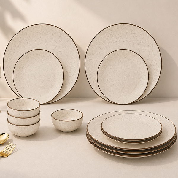 Creme Matte Ceramic Dinner Set 12 Piece for Family of 4