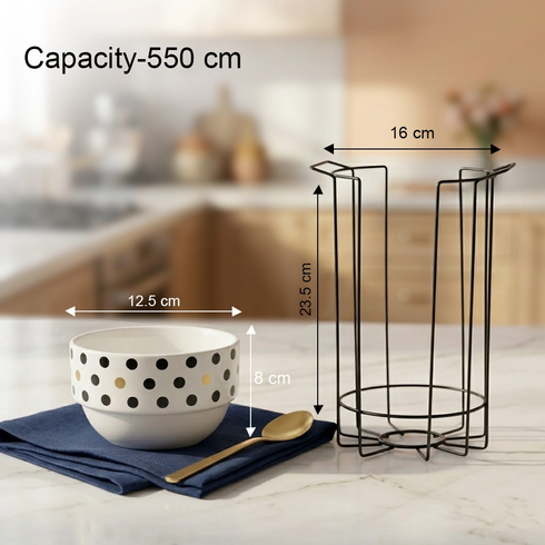 Ink Bliss Ceramic Stackable Bowl Set of 4 with Stand | Space Saver Bowl