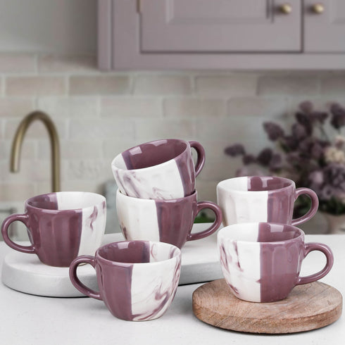 DT Magenta Italian Ceramic Tea Cup Set of 6, 160ML