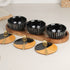 Black Stripe Ceramic Bowls Serving Set – 3 Bowls, 3 Coaster, 3 Spoon and 1 Tray