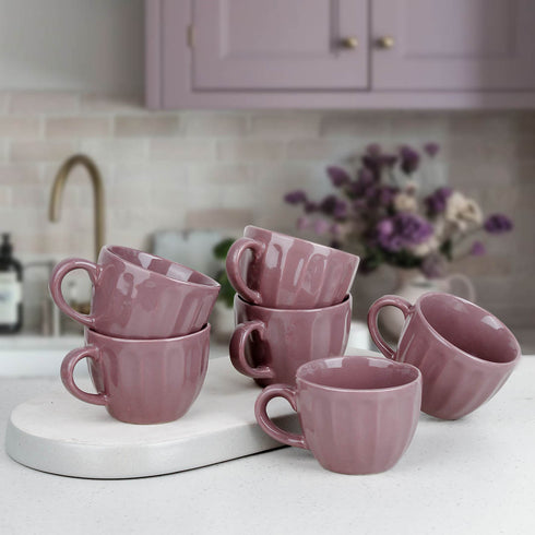 Magenta Frosted Ceramic Tea Cup Set of 6, 150ML
