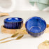 Blue Ribbed Ceramic Bowl Serving Set 2 Bowls, 1 Tray, and 2 Spoon