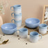 Solid Sky Blue Ceramic 2 Snack Bowl & 6 Tea Cup Combo