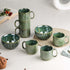 Green Ribbed Ceramic 2 Snack Bowl & 6 Tea Cup Combo