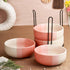 Tritone Pink Ceramic Bowl Set of 4 with Metal Stand – 500ML