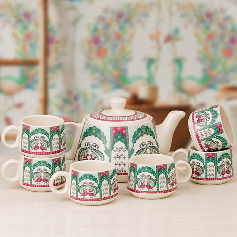 Peagal Ceramic Tea Set With 6 Cups and Kettle