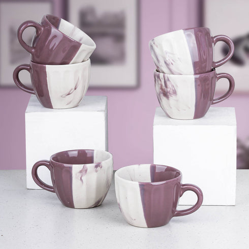 DT Magenta Italian Ceramic Tea Cup Set of 6, 160ML