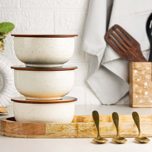 White Marble Ceramic Bowl Serving Set 3 Bowls, 1 Tray, 3 Spoon and 3 Coaster