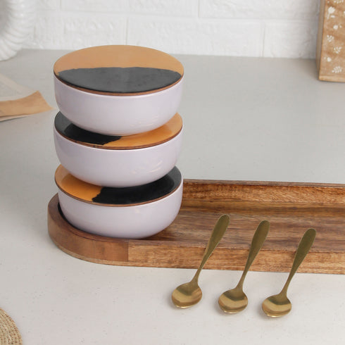 Solid Lavender Ceramic Bowls Serving Set – 3 Bowls, 3 Coaster, 3 Spoon and 1 Tray