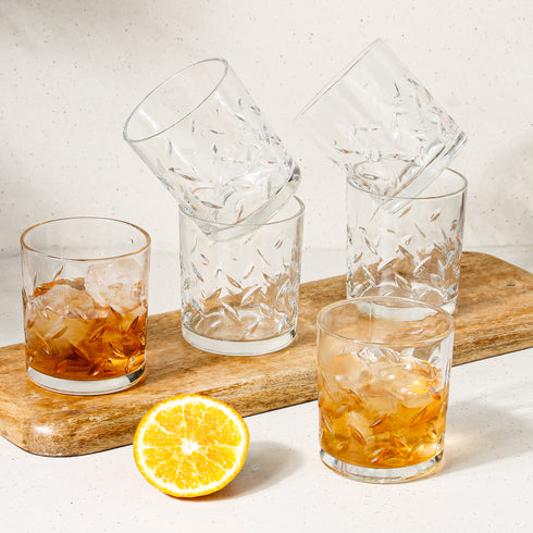 Leaf Transparent Drinking Glasses Set of 6, 350 ML