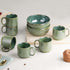 Glam Green Ceramic 2 Snack Bowl & 6 Tea Cup Combo