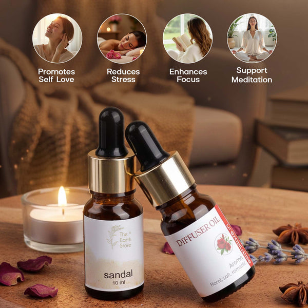 Sandal & Rose Aroma Diffuser Oil Set (10ml Each) – Woody & Floral Luxury Duo