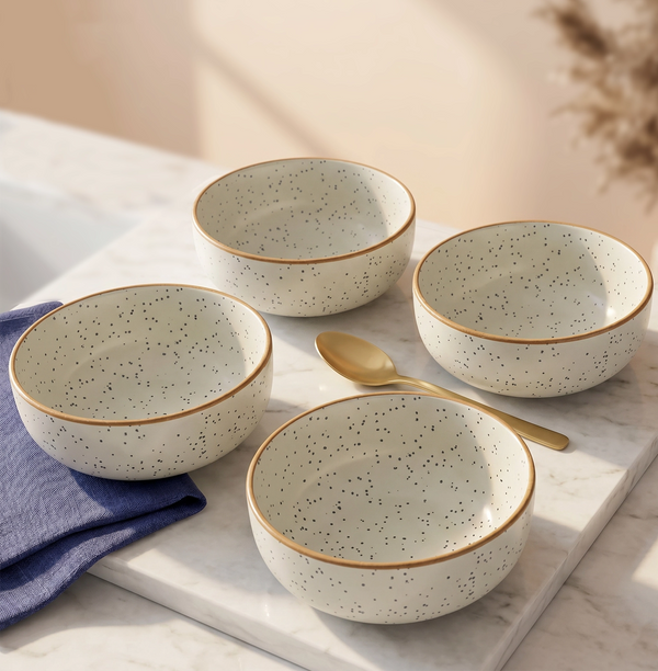 White Matte Brown Ceramic Bowl Set Of 4
