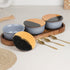 Grey Fringe Ceramic Bowl Serving Set 3 Bowls, 1 Tray, 3 Spoon and 3 Coaster