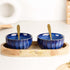 Blue Ribbed Ceramic Bowl Serving Set 2 Bowls, 1 Tray, and 2 Spoon