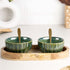 Green Ribbed Ceramic Bowl Serving Set 2 Bowls, 1 Tray, and 2 Spoon