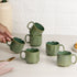 The Earth Store Glam Green Fringe Stackable Ceramic Tea Cup Set of 6, 160 ML Microwave and Dishwasher Safe