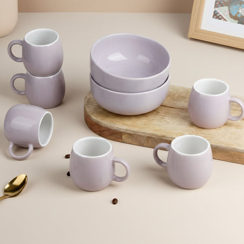 Solid Lavender Ceramic 2 Snack Bowl & 6 Tea Cup Combo