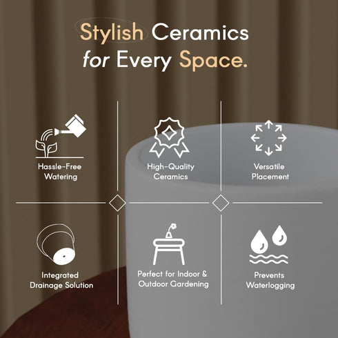 White Cylindrical Ceramic Clay Pots - The Earth Store - Planter