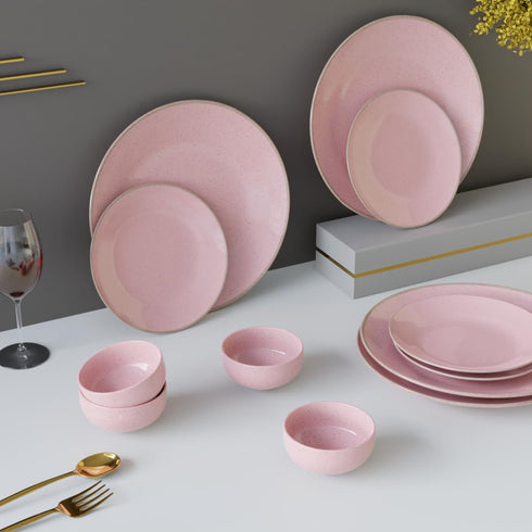 Pink Marble Ceramic Dinner Set 12 Piece for Family of 4