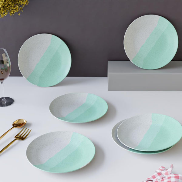 TT Green Matte Ceramic Quarter Plates Set of 6 – Chip-Resistant