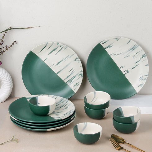 DT Teal Italian Ceramic Dinner Set of 12 Pieces Serving for 6 Crockery Set