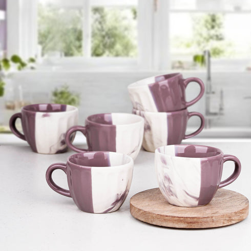 DT Magenta Italian Ceramic Tea Cup Set of 6, 160ML