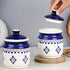 Blue Drape Ceramic Pickle Jars Set of 2 (600 ML) with Lids