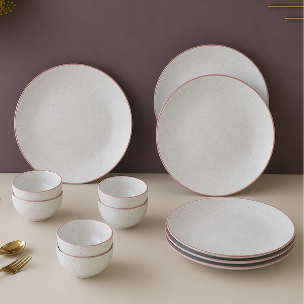 White Matte Ceramic Dinner Set - 12 pieces ( 6 Plates + 6 Bowls )