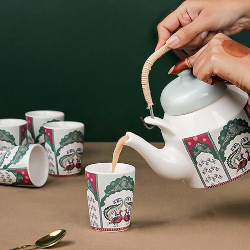 Peagal Glass Ceramic Tea Set with Kettle (6 Cups & 1 Kettle)