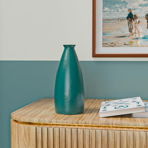Teal Bottle Ceramic Flower Vase - The Earth Store - Vase