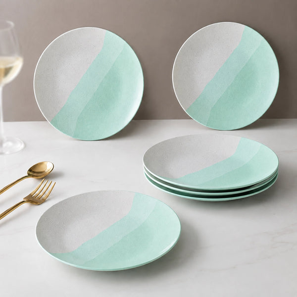 TT Green Matte Ceramic Quarter Plates Set of 6 – Chip-Resistant