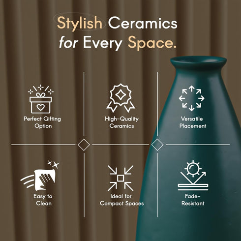 Teal Bottle Ceramic Flower Vase - The Earth Store - Vase