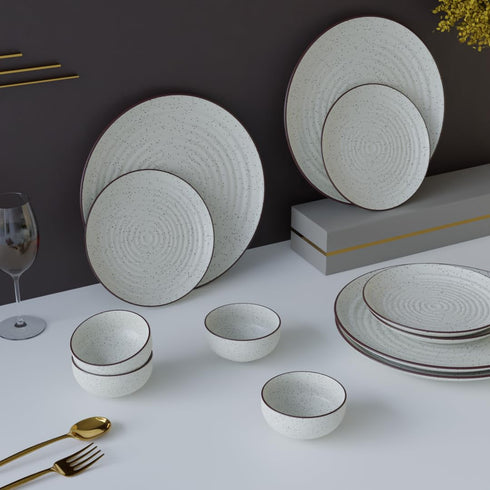 Spiral White Ceramic Dinner Set 12 Piece for Family of 4