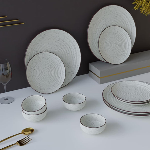 Spiral White Ceramic Dinner Set 12 Piece for Family of 4