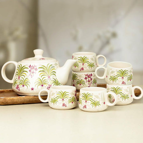 Tropical Morning Ceramic Tea Kettle Cup Set of 6