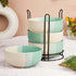 Tritone Green Ceramic Bowl Set of 4 with Metal Stand (500ml)