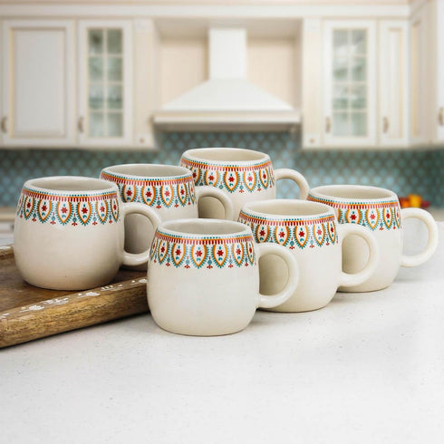 Frill Cream Ovule Ceramic Tea Cup Set of 6, 150ML