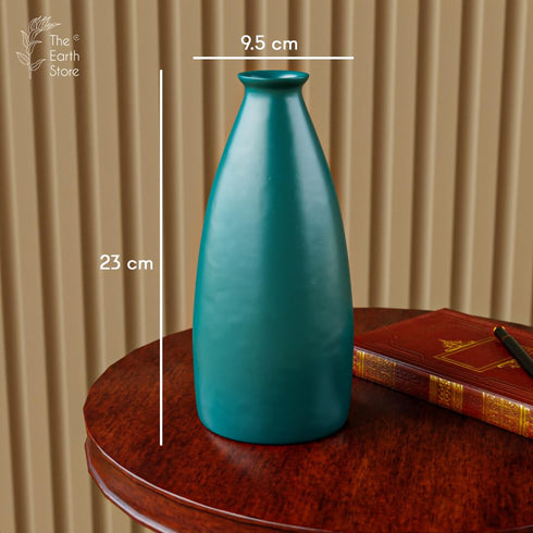 Teal Bottle Ceramic Flower Vase - The Earth Store - Vase