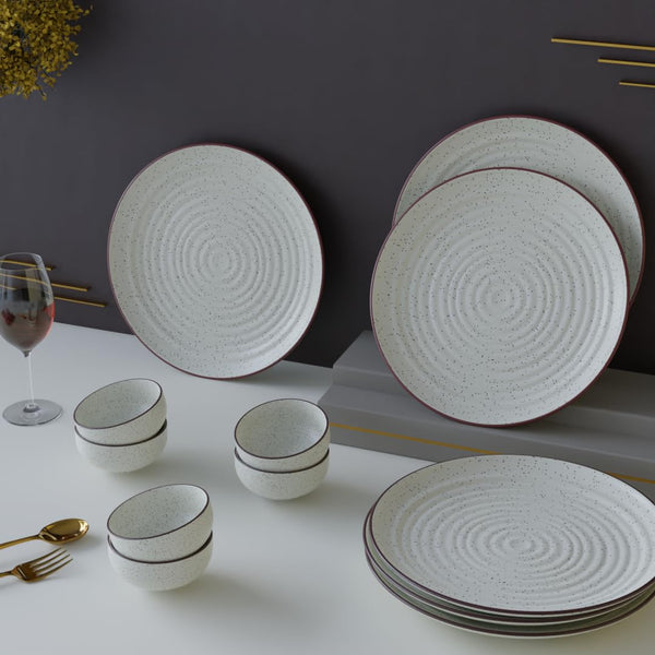 Spiral White Marble Ceramic Dinner Set 12 Piece for Family of 6
