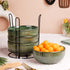 Glam Green Ceramic Bowl Set with Stand (4 Pcs)