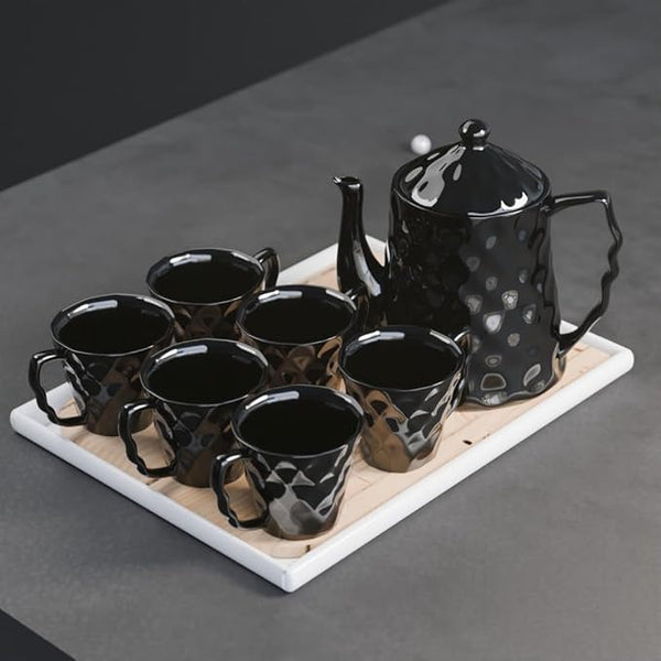 Black Diamond Ceramic Tea Set with Kettle & 6 Cups