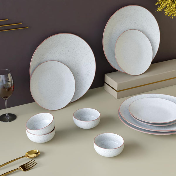 White Matte Ceramic Dinner Set 12 Piece for Family of 4