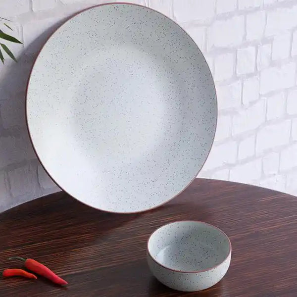 White Matte Brown 10-Inch Ceramic Plate & Bowl Set